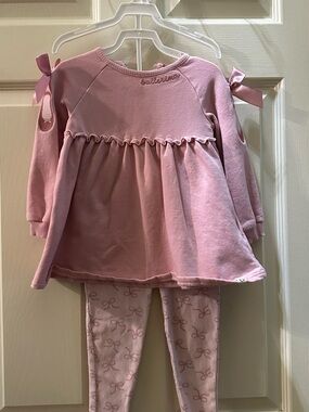Pink 'ballerina' Bow Accent Baby Dress & Leggings Set